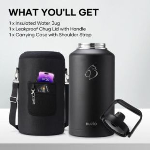 زجاجة مياه معزولة بغطاء بفوهة وحقيبة حماية 7.5 لتر من Buzio