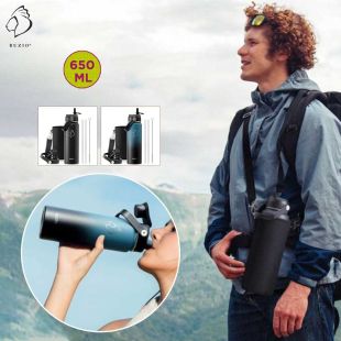 Buzio Insulated Water Bottle with Two Drinking Lids and Sleeve 650ML