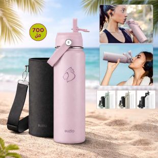 زجاجة مياه معزولة بغطاءين وغطاء حماية 700 مل من Buzio
