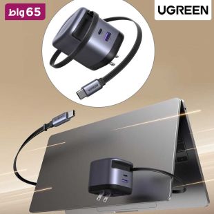 شاحن حائط Nexode بقوة 65 واط بمنفذين USB-C وكيبل مدمج قابل للسحب من UGREEN