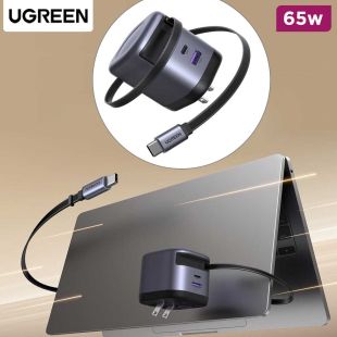 Nexode 65W GaN Charger with Dual USB-C Ports and Retractable Cable by UGREEN