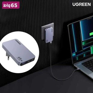 شاحن 65 واط نيكسود برو 65 وات فائق النحافة وسريع بثلاثة منافذ GaN مع مقابس حائط عالمية من Ugreen