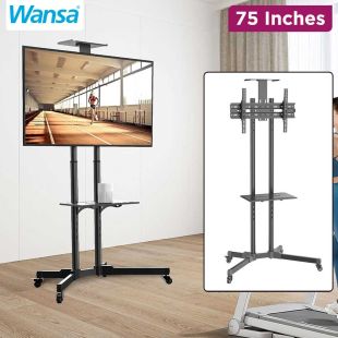 32-75 Inch Mobile TV Trolley Stand with 2 Shelves by Wansa