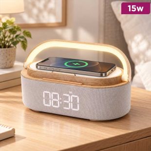 Desk Clock with LED Lamp and 15W Wireless Charging by EQ