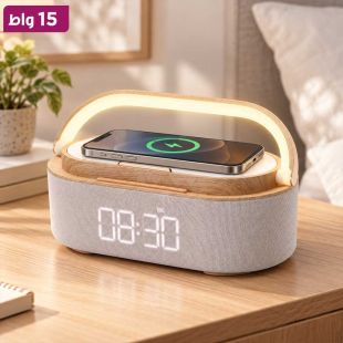 ساعة مكتبية مع مصباح LED وشحن لاسلكي 15 واط من EQ