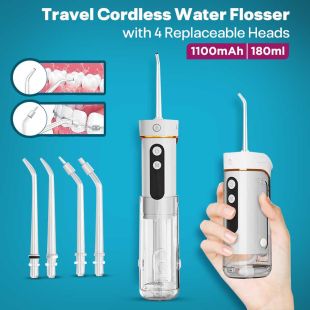 Travel Cordless Water Flosser 180ml with 4 Replaceable Heads by Orca
