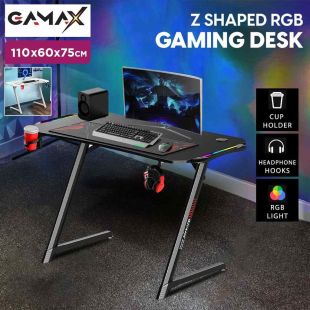 Z Shaped Carbon Fiber RGB Gaming Desk with Mouse Pad by Gamax