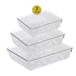 3 Pcs Rectangular Transparent Plastic Tray