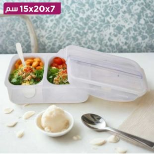 علبة طعام بحجرتين مانعة للتسرب مع ملعقة
