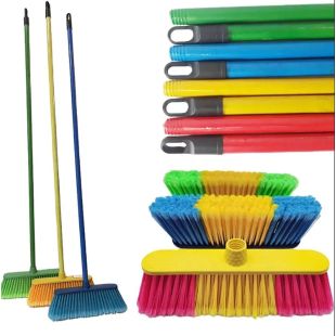 Wooden Handle Floor Broom with Dual Bristle Head 130 × 10.5 cm - Assorted Colors