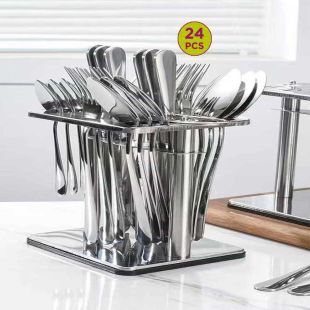24-Piece Stainless Steel Cutlery Set with Stand