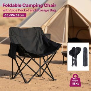 Foldable Camping Chair with Side Pocket and Storage Bag