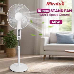 16 Inch Stand Fan with 3 Speed Control 40W by Miralux