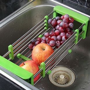 Multifunctional Foldable Stainless Steel Kitchen Drain Shelf Rack - Assorted Colors