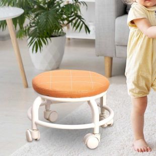 Low Round Rolling Stool with Backrest
