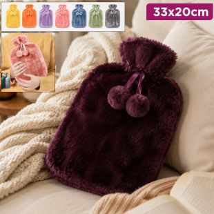 Hot Water Bottle with Soft Faux Fur Cover Assorted Colors 33 × 20 cm