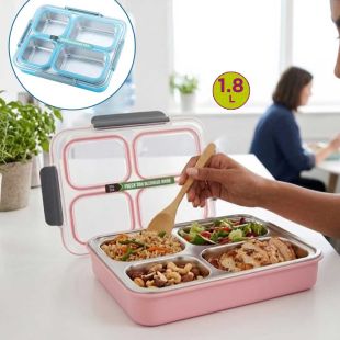1.8L Leak-Proof Stainless Steel Lunch Box with 4 Compartments