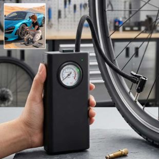 منفاخ إطارات محمول قابل للشحن عبر USB مع مقياس ضغط