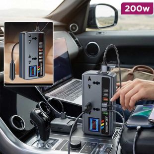 200W Car Power Inverter for 12V/24V Vehicles with 9 Outputs