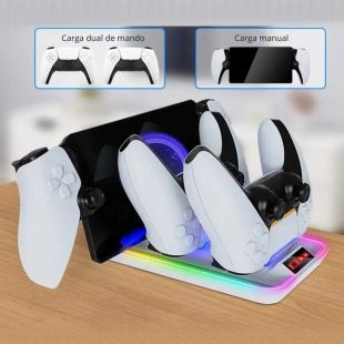 قاعدة شحن مزدوجة ليد التحكم PS5 DualSense وPS Portal مع إضاءة RGB