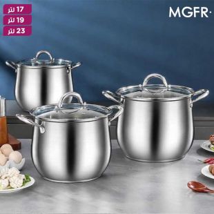 قدر طهي ستانلس ستيل بتصميم منحني وغطاء زجاجي من MGFR