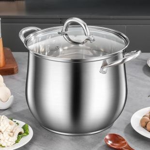Curved Stainless Steel Stock Pot with Glass Lid by MGFR