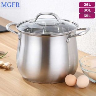 Stainless Steel Stock Pot with Thick Base and Glass Lid by MGFR