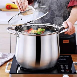 Stainless Steel Stock Pot with Thick Base and Glass Lid by MGFR
