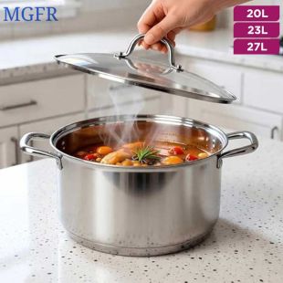 Stainless Steel Stock Pot with Triple-Layer Base and Glass Lid by MGFR