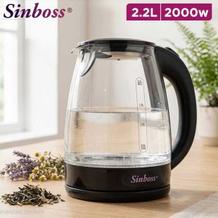2.2L Glass Electric Kettle 2000W by Sinboss