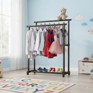 Double Metal Garment Rack with Shelf and Wheels 78&times;38&times;150 cm