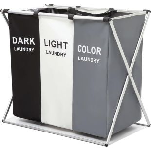 3-Compartment Foldable Laundry Basket 68 × 38 × 60 cm
