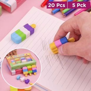 Ice Cream-Shaped Eraser Set 5 Packs 20 Erasers