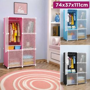 6 Door Transparent Modular Wardrobe 74 × 37 × 111 cm
