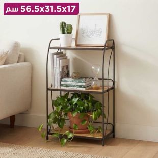 رف تخزين معدني 3 أرفف خشبية 17 × 31.5 × 56.5 سم