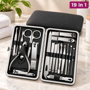 19-in-1 Stainless Steel Manicure and Pedicure Grooming Kit with Case
