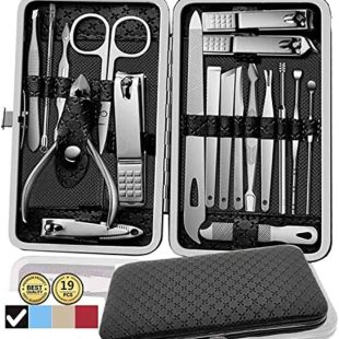 19-in-1 Stainless Steel Manicure and Pedicure Grooming Kit with Case