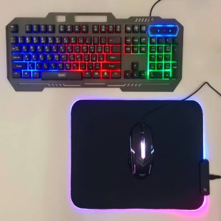 طقم كيبورد وماوس وماوس باد سلكي للألعاب بإضاءة RGB من Redmo