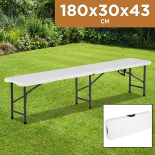 طاولة قابل للطي بلاستيك للحديقة - أبيض من 180 × 30 × 43 سم