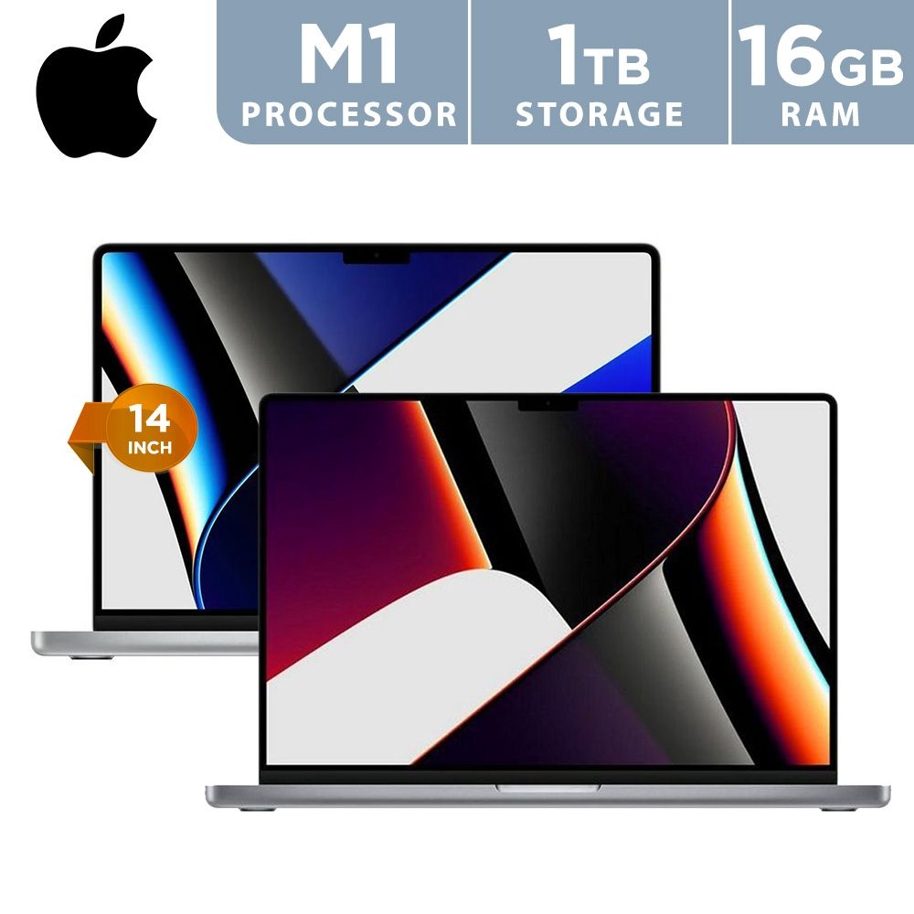جهاز ماك بوك برو 14 بوصة 2021 بشريحة M1 برو سعة 1 تيرابايت SSD و 16 جيجابايت RAM (لوحة المفاتيح إنجليزي / عربي) من Apple