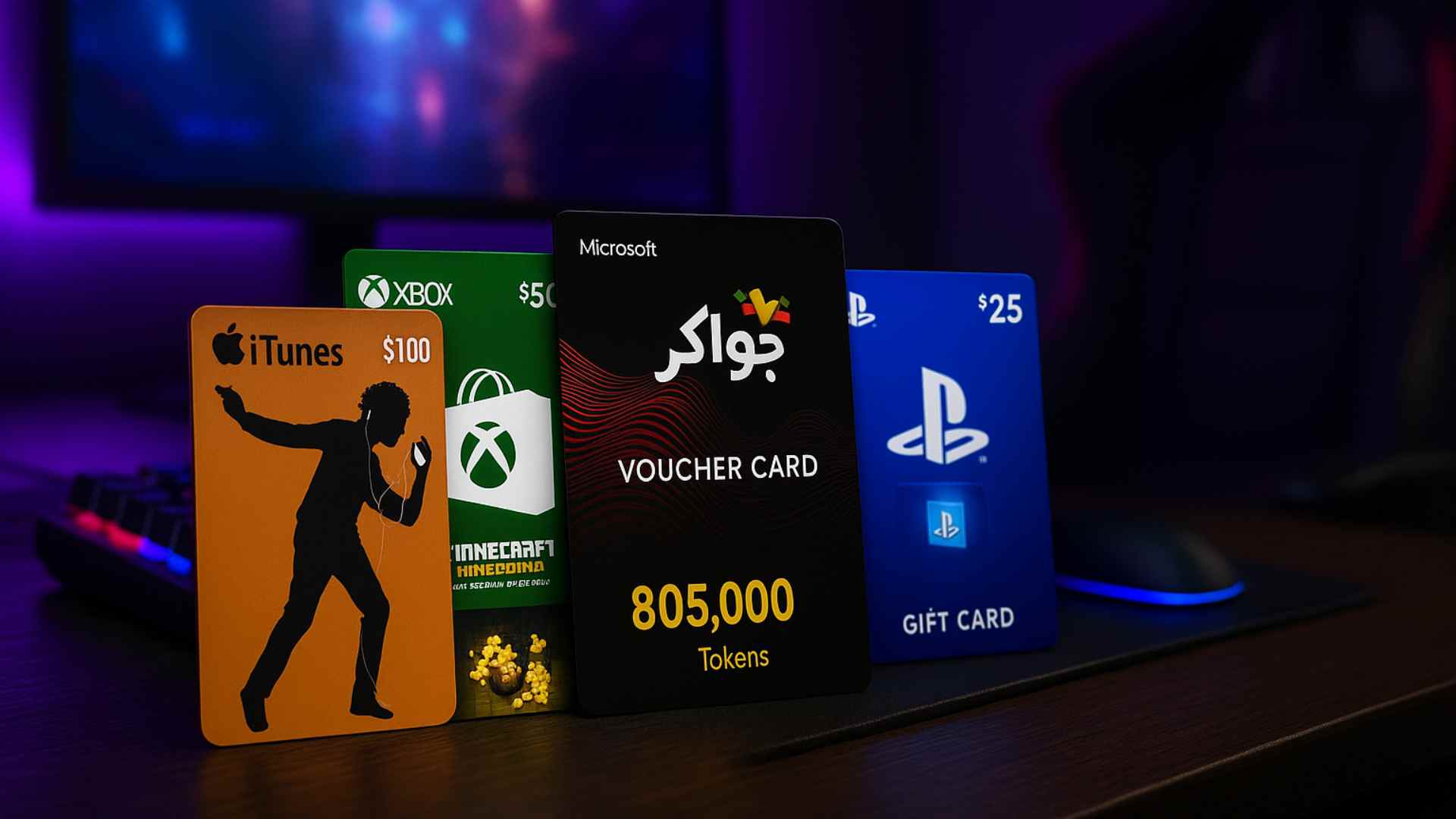 A collection of gaming gift cards and games in Kuwait